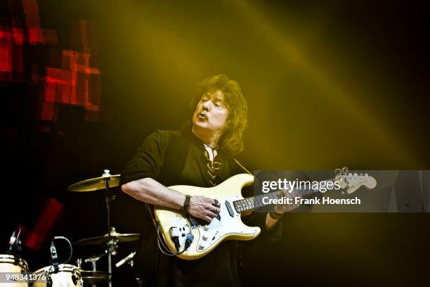 Ritchie Blackmore of the British band Ritchie Blackmore's Rainbow performs live on stage during a concert at the Velodrom on April 18, 2018 in...