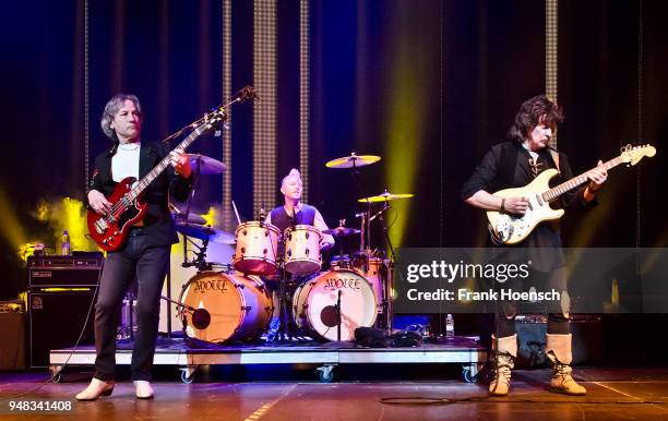 Bob Nouveau, David Keith and Ritchie Blackmore of the British band Ritchie Blackmore's Rainbow performs live on stage during a concert at the...