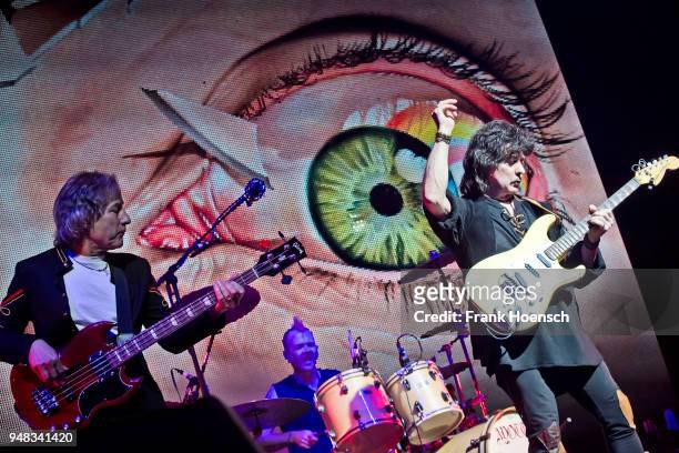 Bob Nouveau, David Keith and Ritchie Blackmore of the British band Ritchie Blackmore's Rainbow performs live on stage during a concert at the...