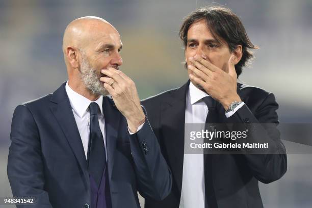 Stefano Pioli manager of ACF Fiorentina and Simone Inzaghi manager of SS Lazio during the serie A match between ACF Fiorentina and SS Lazio at Stadio...