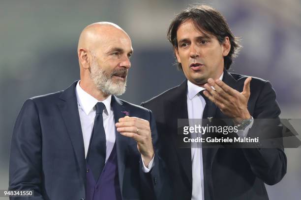 Stefano Pioli manager of ACF Fiorentina and Simone Inzaghi manager of SS Lazio during the serie A match between ACF Fiorentina and SS Lazio at Stadio...