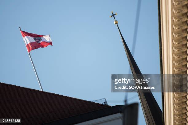 An Austrian flag seen flying in Hofburg Palace in Vienna.