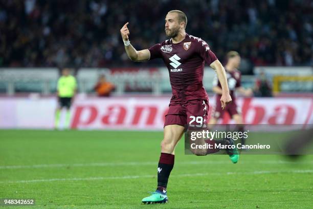 Lorenzo De Silvestri of Torino FC celebrate after scoring a goal during the Serie A football match between Torino Fc and Ac Milan. The match end in a...