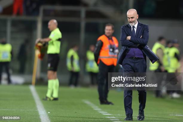 Stefano Pioli manager of AFC Fiorentina loos on during the serie A match between ACF Fiorentina and SS Lazio at Stadio Artemio Franchi on April 18,...