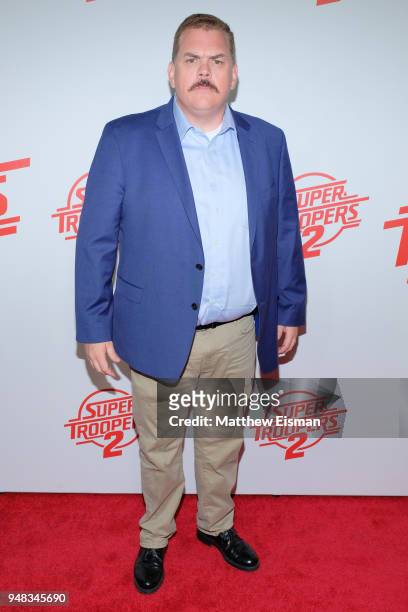 Actor/ writer Kevin Heffernan attends the "Super Troopers 2" New York Premiere at Regal Union Square Theatre, Stadium 14 on April 18, 2018 in New...