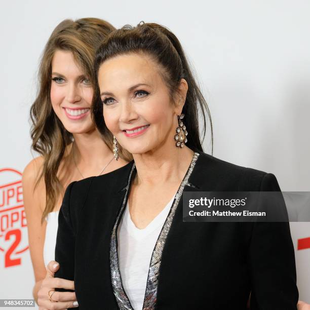 Lynda Carter and Jessica Altman attend the "Super Troopers 2" New York Premiere at Regal Union Square Theatre, Stadium 14 on April 18, 2018 in New...