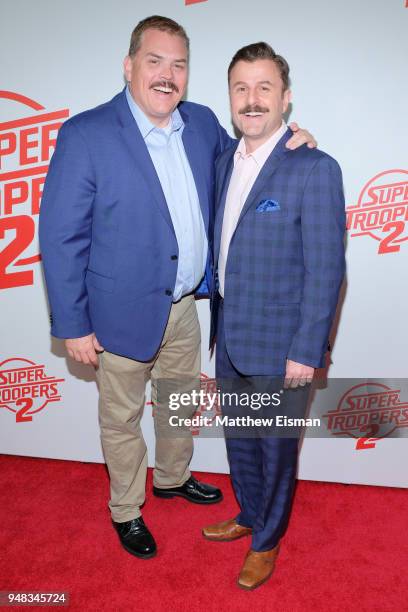 Kevin Heffernan and Steve Lemme attend the "Super Troopers 2" New York Premiere at Regal Union Square Theatre, Stadium 14 on April 18, 2018 in New...