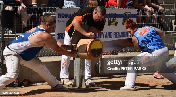 This photo taken on March 25, 2018 shows 25-year-old Madii Bennett partnering with joint-contestant Brayden Myer in the Jack and Jill Double Handed...