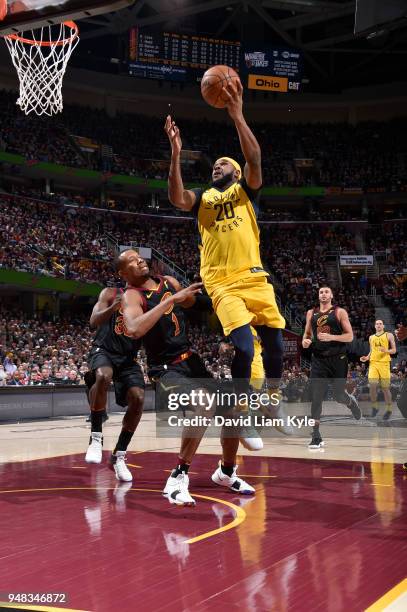 Trevor Booker of the Indiana Pacers shoots the ball against the Cleveland Cavaliers in Game Two of Round One during the 2018 NBA Playoffs on April...