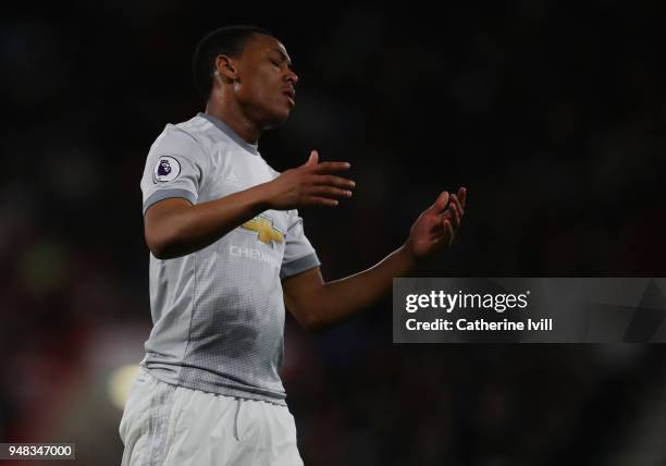 Anthony Martial of Manchester United reacts during the Premier League match between AFC Bournemouth and Manchester United at Vitality Stadium on...