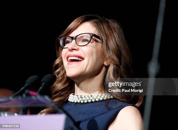 Recording artist Lisa Loeb speaks onstage Grammys on the Hill Awards Dinner on April 18, 2018 in Washington, DC.