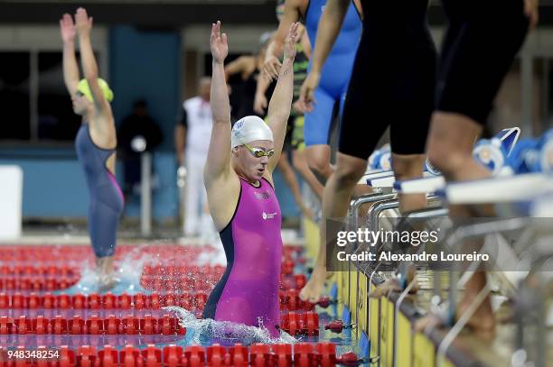 Kira Marije Toussaint of Nederlands competes in the Women's 200m backstroke final during the Maria Lenk Swimming Trophy 2018 - Day 2 at Maria Lenk...