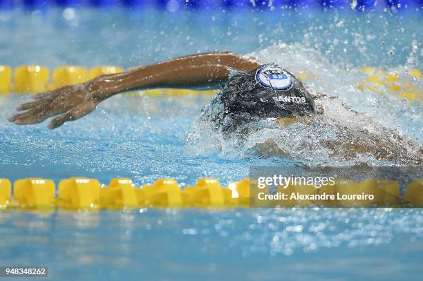 Guilherme da Costa of Brazil competes in the Men's 800m freestyle final during the Maria Lenk Swimming Trophy 2018 - Day 2 at Maria Lenk Aquatics...