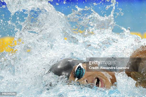 Guilherme da Costa of Brazil competes in the Men's 800m freestyle final during the Maria Lenk Swimming Trophy 2018 - Day 2 at Maria Lenk Aquatics...