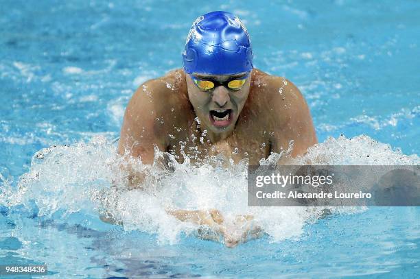 Vinicius Moreira Lanza of Brazil competes in the Men's 200m medley final during the Maria Lenk Swimming Trophy 2018 - Day 2 at Maria Lenk Aquatics...