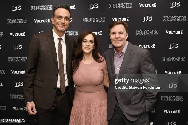 Hank Azaria, Jennifer Caserta and Bob Costas attend "Brockmire" Season 2 premiere at The Film Society of Lincoln Center, Walter Reade Theatre on...