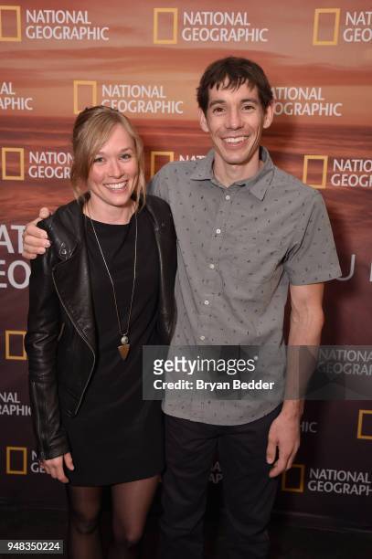 Sanni McCandless and 2018 National Geographic Adventurer of the Year Alex Honnold of "Free Solo" attends National Geographic's FURTHER Front...