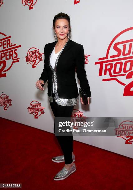 Actress Lynda Carter attends "Super Troopers 2" New York Premiere at Regal Union Square Theatre, Stadium 14 on April 18, 2018 in New York City.