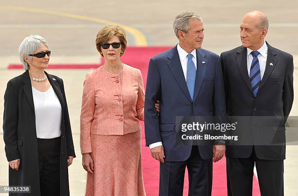 Left to right, Aliza Olmert, wife of Ehud Olmert, First Lady Laura Bush, U.S. President George W. Bush and Ehud Olmert, Israel's prime minister,...
