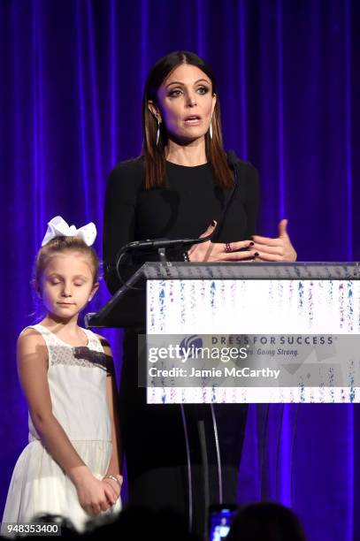 Bryn Hoppy and Bethanny Frankel speak on stage at the Dress for Success Be Bold Gala at Cipriani Wall Street on April 18, 2018 in New York City.