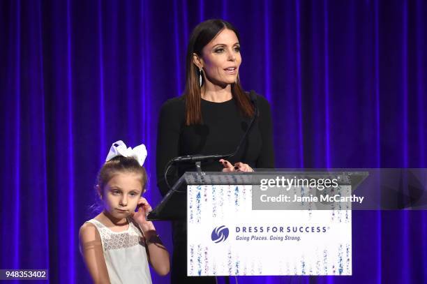 Bryn Hoppy and Bethanny Frankel speak on stage at the Dress for Success Be Bold Gala at Cipriani Wall Street on April 18, 2018 in New York City.