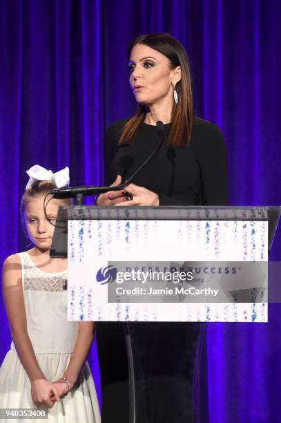 Bryn Hoppy and Bethanny Frankel speak on stage at the Dress for Success Be Bold Gala at Cipriani Wall Street on April 18, 2018 in New York City.