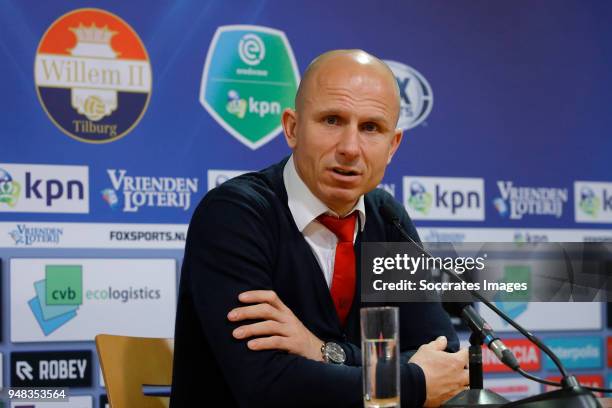 Coach Reinier Robbemond of Willem II during the press conference during the Dutch Eredivisie match between Willem II v Feyenoord at the Koning Willem...