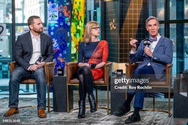 John Iadarola, Dr. Kate Marvel and Bill Nye discuss "Bill Nye: Science Guy" and "True North" with the Build Series at Build Studio on April 18, 2018...