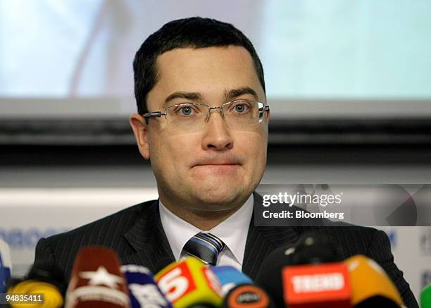 Sergei Kupriyanov, OAO Gazprom spokesman, speaks at a news conference in Moscow, Russia, on Tuesday, Dec. 30, 2008. OAO Gazprom said second-quarter...