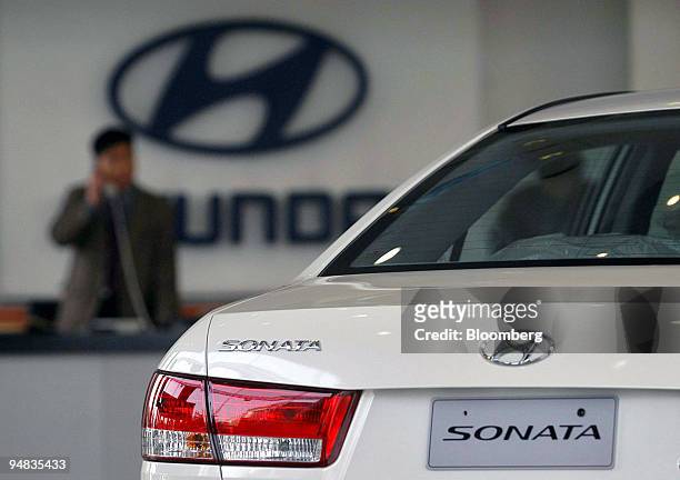 Hyundai Motor Co. Sonata sedan is displayed in a showroom in Ilsan, South Korea Friday, February 4, 2005. South Korea's largest automaker by sales...