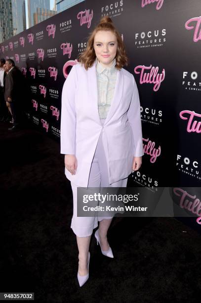 Shannon Purser attends the premiere of Focus Features' "Tully" at Regal LA Live Stadium 14 on April 18, 2018 in Los Angeles, California.