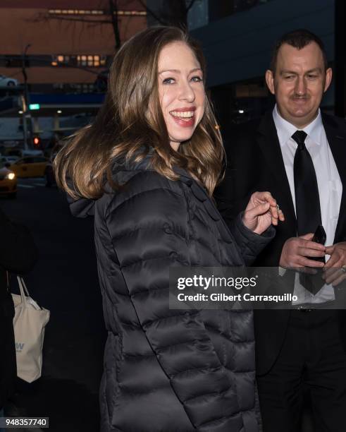 Chelsea Clinton leaving The Daily Show with Trevor Noah on April 18, 2018 in New York City.