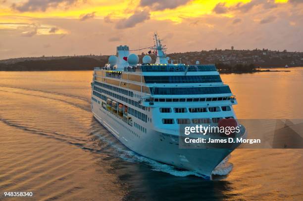 Pacific Princess cruise ship arrives in the harbour on February 14, 2015 in Sydney, Australia. Princess Cruises’ modern day “Love Boat” Pacific...