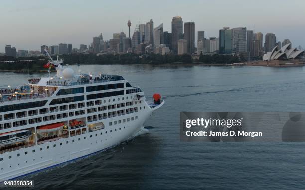 Pacific Princess cruise ship arrives in the harbour on February 14, 2015 in Sydney, Australia. Princess Cruises’ modern day “Love Boat” Pacific...