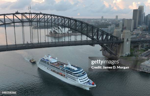 Pacific Princess cruise ship arrives in the harbour on February 14, 2015 in Sydney, Australia. Princess Cruises’ modern day “Love Boat” Pacific...