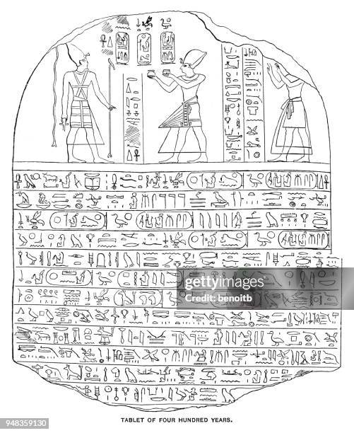 tablet of four hundred years - hieroglyphics stock illustrations