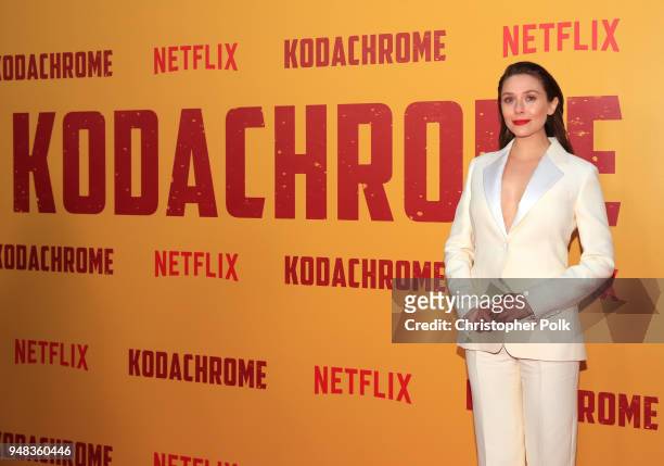 Elizabeth Olsen attends the premiere of Netflix's "Kodachrome" at ArcLight Cinemas on April 18, 2018 in Hollywood, California.