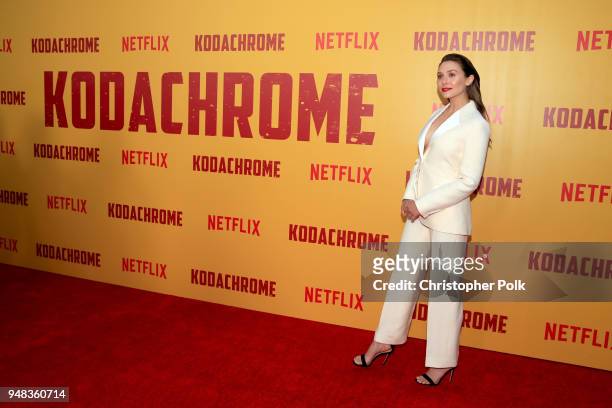 Elizabeth Olsen attends the premiere of Netflix's "Kodachrome" at ArcLight Cinemas on April 18, 2018 in Hollywood, California.
