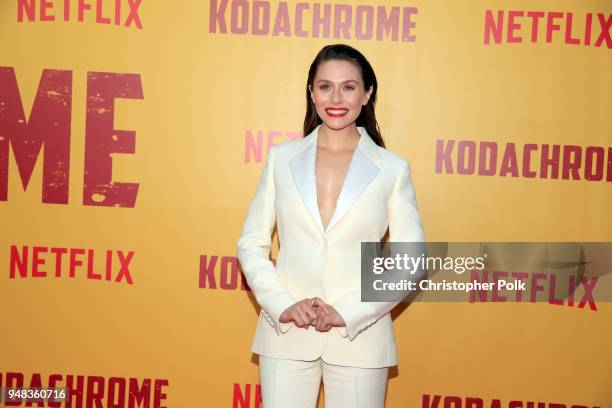 Elizabeth Olsen attends the premiere of Netflix's "Kodachrome" at ArcLight Cinemas on April 18, 2018 in Hollywood, California.