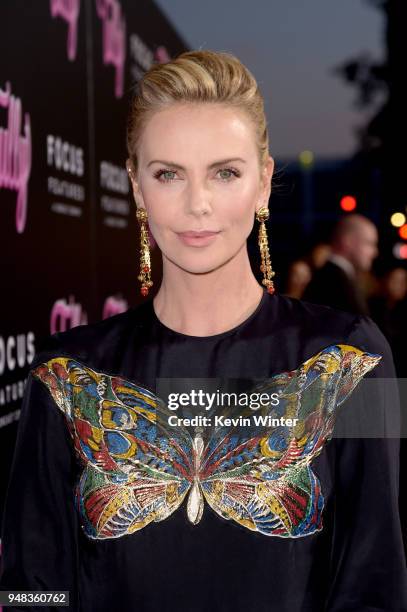 Charlize Theron attends the premiere of Focus Features' "Tully" at Regal LA Live Stadium 14 on April 18, 2018 in Los Angeles, California.