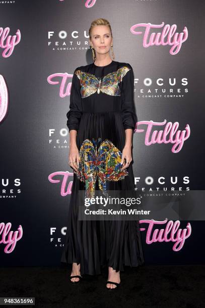 Charlize Theron attends the premiere of Focus Features' "Tully" at Regal LA Live Stadium 14 on April 18, 2018 in Los Angeles, California.