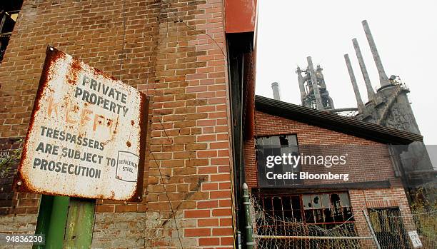 Posted sign sits at the shuttered Bethlehem Steel plant in Bethlehem, Pennsylvania on Wednesday, November 29, 2006.