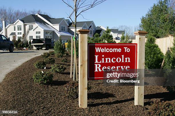 Sign welcomes visitors to Lincoln Reserve, a Toll Brothers development in Lincoln, Rhode Island, Thursday, December 8, 2005. Toll Brothers Inc., the...