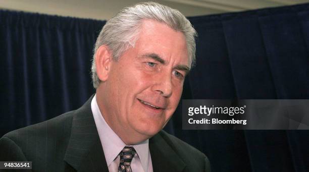 Rex W. Tillerson answers a panel member's question after speaking at the CSIS conference on Global Energy Security in Washington, DC on April 27,...
