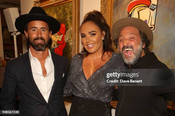 Jay Rutland, Tamara Ecclestone Rutland and Mr Brainwash attend a private view of "Keep Smiling", a new exhibition by Mr Brainwash, at Maddox Gallery,...