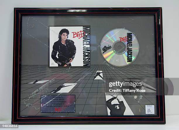Michael Jackson "in-house" award for his album "Bad" at the Auction Preview At Bonhams & Butterfields on December 18, 2009 in Los Angeles, California.