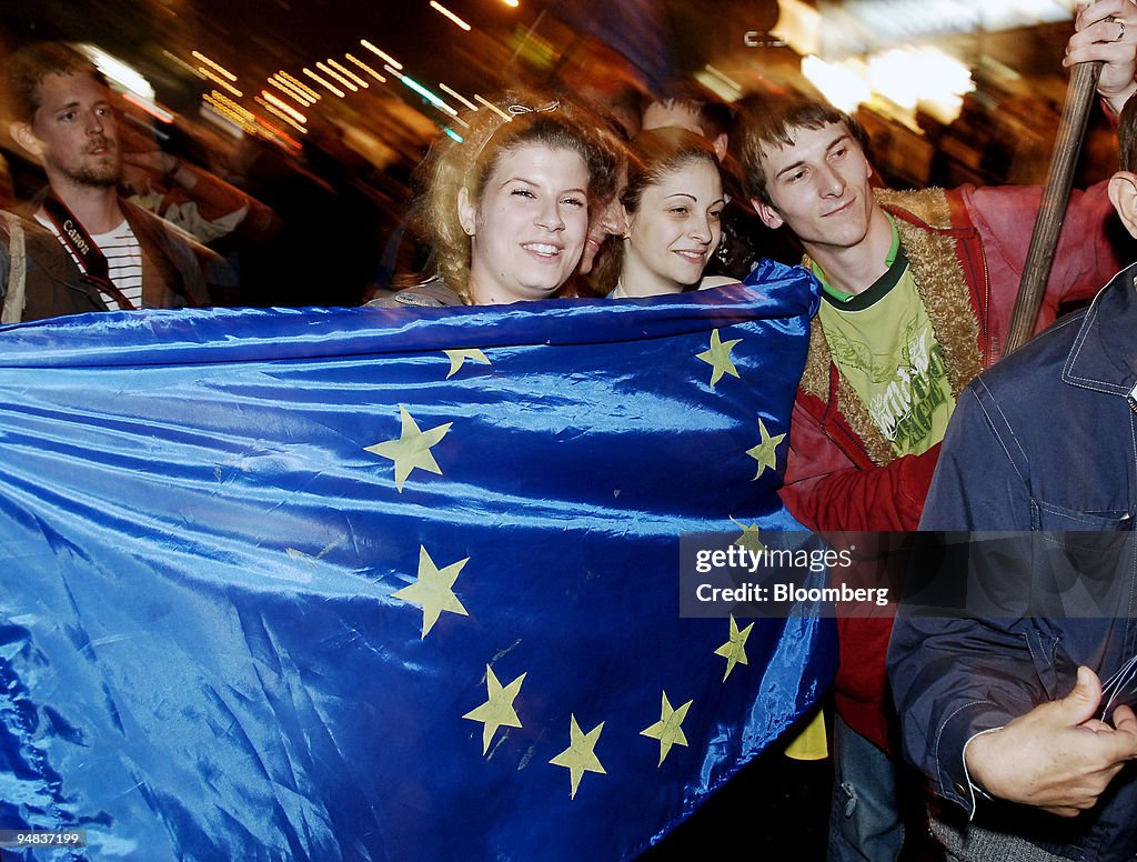 Supporters of Boris Tadic, Serbia's president and leader of