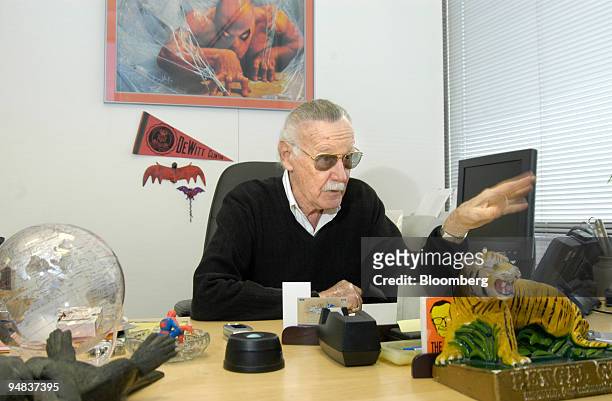 Stan Lee gestures in his office at POW! Entertainment in Beverly Hills, California, February 8, 2005.
