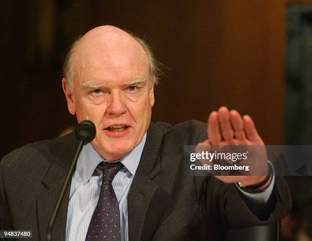 Treasury Secretary John Snow testifies before the Senate Finance Committee on President George W. Bush's budget and Social Security proposals in...