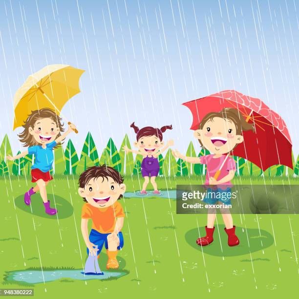 stockillustraties, clipart, cartoons en iconen met regenachtige dag in het voorjaar - baby summer